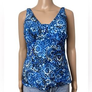 Miraclesuit Blue Mosaic Padded Shelf Bra Stretch Tankini Top